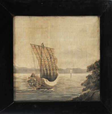 Неизвестный художник. Пейзаж с Фудзиямой и кораблем 